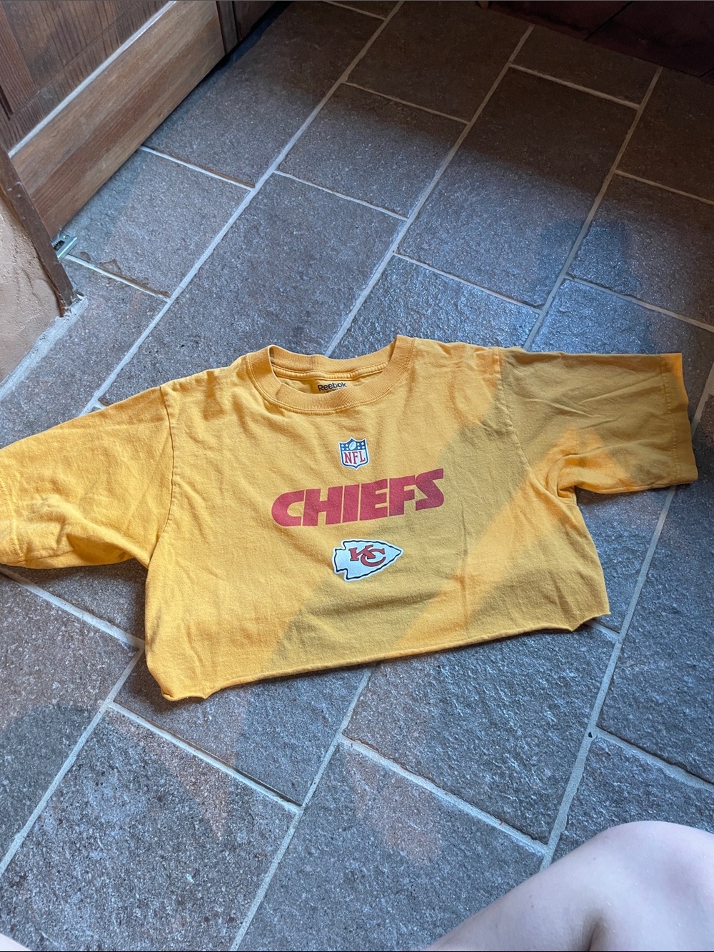 Reebok Yellow Kansas City Chiefs Crop Tee with Red Logo